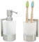 Dolvhin® Set Dispenser Sapone e Bicchiere Bagno | Dosatore Liquido & Portaspazzolino Vetro Satinato | Supporto Inox Senza Forare | Dispenser Adesivo da Parete | Set Accessori Bagno | Grigio Argento