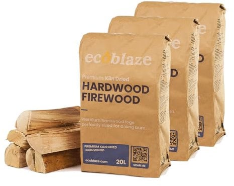Ecoblaze 27KG Premium Kiln Dried Hardwood Logs - Fire Logs, Firewood, Kindling Wood, Fire Pits & Pizza Oven Wood-High Heat Log For BBQ, Hardwood Woods for Wooden Burner - Eco-Friendly and Sustainable