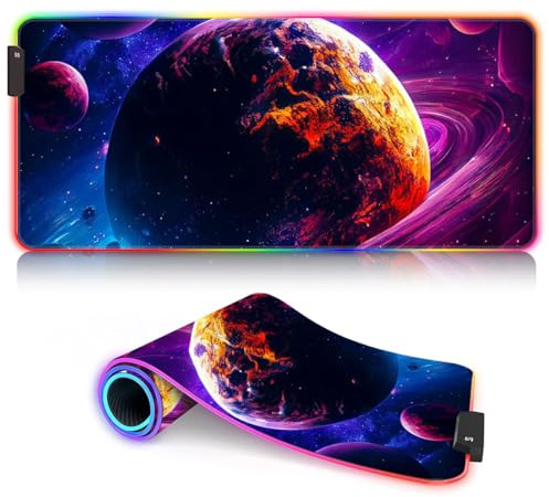 BUBELS Tapis de Souris de Jeu XL RGB LED avec Base en Caoutchouc antidérapant, Tapis de Souris de Jeu RGB, Tapis de Souris pour Clavier Galaxy 30 x 80 cm