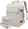 LOVEVOOK Handgepäck Rucksack Flugzeug, Reiserucksack Damen Für Ryanair Easyjet, Wasserdicht Reisetasche für 17 Zoll Laptop, Travel Backpack für Reise Business Weekend, Grau Rosa