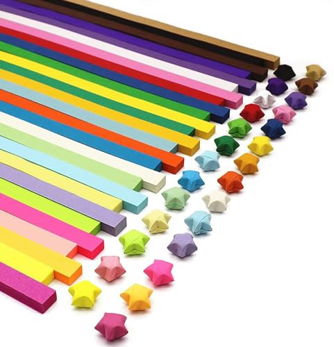 JCKD 1030 Stücke Origami, Buntes Doppelseitiges Sternpapier, Glückliches Sternorigami, Faltendes Sternpapier Streifen, Kinder und Studenten DIY Handwerk (27 Farben)