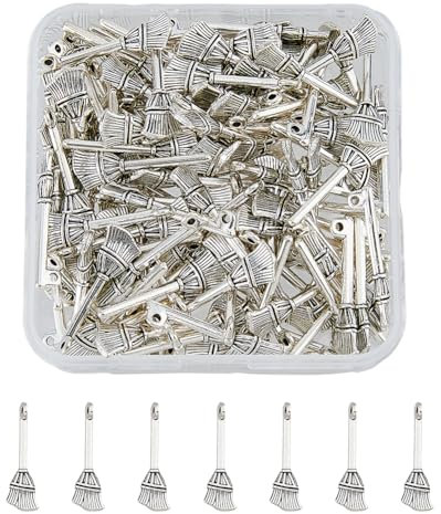 DICOSMETIC 120 piezas de escoba de bruja colgante de aleación escoba mágica colgante colgante de plata antigua para DIY pulsera Pascua fabricación de joyas Diámetro: 2 mm