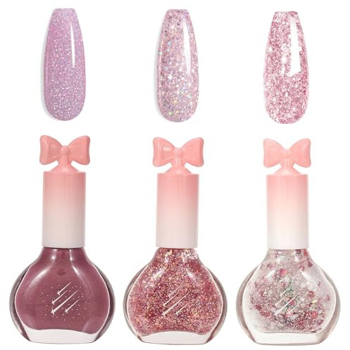 Nail Polish Set - Glitter Nail Varnish Set - Natural Nail Polish - Quick Dry Flash Shinny Purple Series Nail Polish - Breathable Nail Varnish Gift Set - No Need Cure Nail Paint for DIY Nail Art