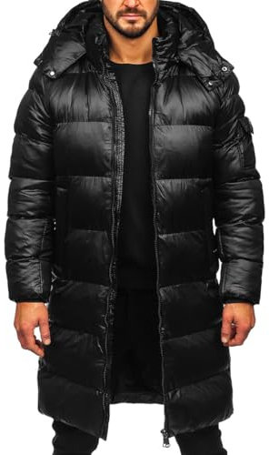 BOLF Herren Winterjacke Parka Jacke mit Kapuze Wintermantel Gefüttert Winterparka Lang Warme Zip Outdoor Casual Style 9971 Schwarz XL [4D4]