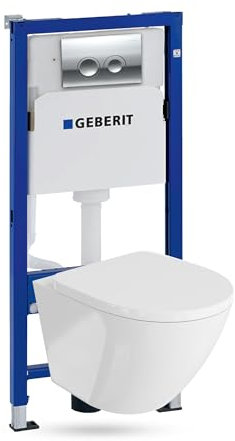 Lavita Duofix Basic Vorwandelement + Wand Tiefspül WC Sofi Weiß Spülrandlos + WC Sitz + Bedienplatte Delta 25 Verchromt Knopf Komplettset Unterputz Spülkasten Toilette Komplett Sett WC