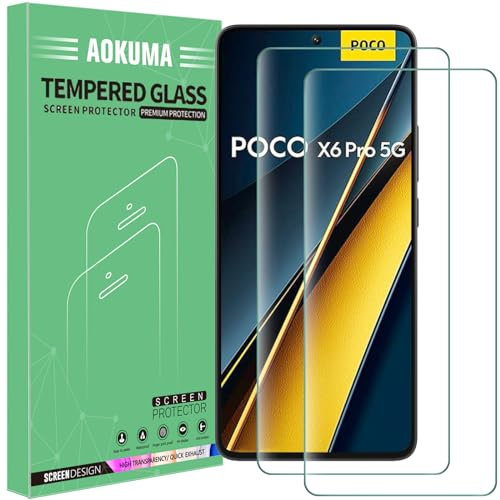 AOKUMA Protector de Pantalla para Realme 14 5G/Xiaomi Poco X6 Pro 5G, [2 Unidades] Cristal Templado para Realme 14 Fácil Instalación, Vidrio templado 9H,Sin Burbujas, Alta Definicion,Anti-Arañazos