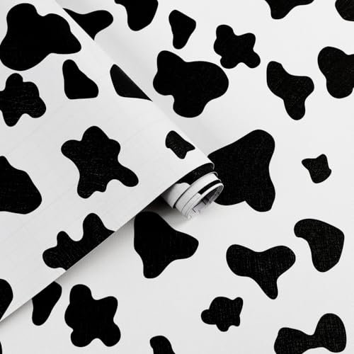 Arthome Black and White Peel and Stick Wallpaper,43.5x610cm Spots Cow Printed Contact Paper Modern Self-Adhesive Waterproof Decorative Vinyl Wall Paper for Living Room Bedroom Countertops Cabinet
