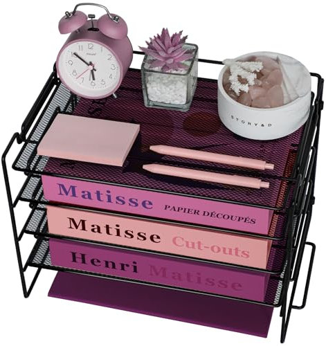 ideallife Metal Desk Organizer Tray 4 Tier Stackable Letter Tray, Office Desk Paper Organizer File Trays, Paper Sorter for A4 File Office Supplie, Metal File Organizer Tray for School, Home