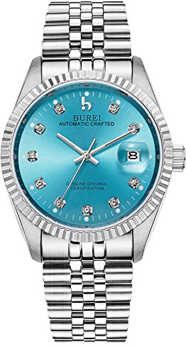 BUREI 38mm Automatik Uhr Herren Luxus Diamant Armbanduhr für Männer Mit Saphirglas Datumskalender