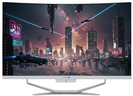 SIMPLETEK All-in-One AiO 27 Zoll FHD Curvo Windows 11 Celeron bis 1,8 GHz 16 GB RAM SSD 240 GB HDD 2 TB + kabellose Maus inklusive Webcam PC Gaming Curved Streaming Home Arbeit Computer für Jungen
