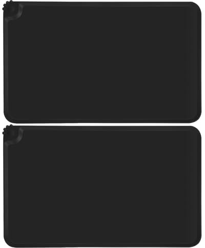 Newofview 2 Stücke Napfunterlage Hund Katzen, 48x30cm Fütterungsmatte wasserdichte rutschfeste Silikon Haustier Fütterung Matte Tiernapf Matte Napfunterlage, Schwarz