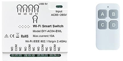 Pluuttiem Interruttore intelligente WiFi a 4 canali + 85-265 V USB 5 V 2.4 G WiFi Home Modulo di automazione per IFTT Alexa Home durevole