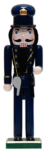 WVIOUOPU Polizisten-Nussknacker-Weihnachtsdekoration, 35,6 cm, handgefertigte Holzfiguren mit Polizeipfeife, Polizeihut für Kaminsims, Regal, Tischplatte, Zuhause, Weihnachten, Urlaub, Ornamente,