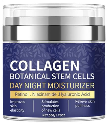 Collagen Face Moisturizer with Airless Pump - Collagen Botanical Stem Cells Cream for Skin with Retinol, Niacinamide, Hyaluronic Acid - Anti-Aging Day & Night Cream, 1.8 OZ