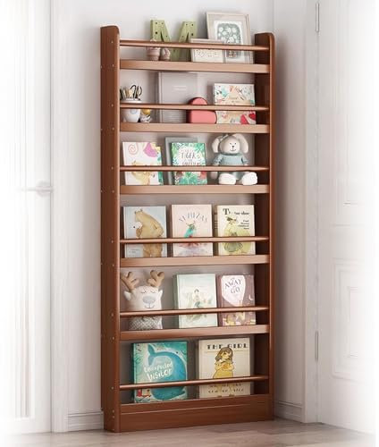 Aeovot Slim Wooden Behind Door Bookshelf Bookcase Storage Toys and Books, Hidden Door Bookshelves for Bedroom Living Room, Space-Saving, Wood Open Storage Shelf(31.5x68.5)