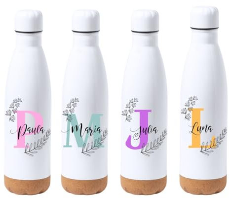 WEPRINTFY. | Botella Térmica Personalizada | Inicial y Nombre | Botellas de Agua Acero Inoxidable | 750 ml Bebidas Frias y Calientes | Botella Agua | botella agua acero inoxidable