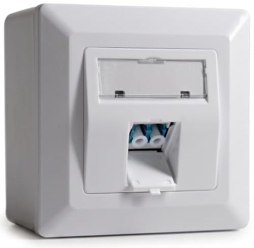 maintec Caja de conexiones de fibra óptica 1 x dúplex LC-UPC/LC-UPC de superficie LWL Keystone, adecuado para FTTH, color blanco