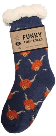 Bartleby Ladies Sherpa Socks - Highland Cow - Women's - Adult Women - Female - Slouch Socks - Socks - 1 Pair - Black & White - Size 4 - 8