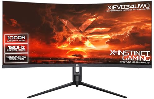 𝗫= 34 Inch Curved Gaming Monitor • 1440p • 180Hz • 1ms • VA QHD • G-Sync/FreeSync • HDR10, HDMI 2.0 • Tilt Adjust • (XIEVO34UWQ | Black)