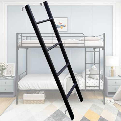 Escalera de litera de metal negro para dormitorio, loft, RV, escalera de ahorro de espacio con ganchos, capacidad de carga de 150 kg, tamaño de litera individual de 150 cm