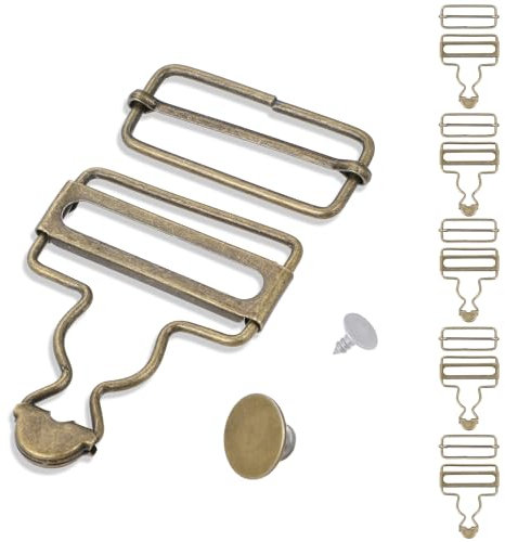 Wanmu 6 Sets Overalls Buckles, Metal Overall Clasp Replacement with Adjustable Tri Glide Slide Buckle and Buttons, Suspender Clips for Jeans Suspender, Bib Pants DIY Sewing Accessories