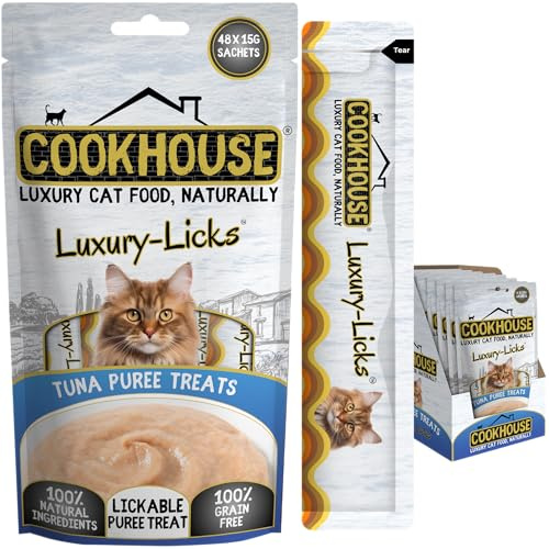 COOKHOUSE Luxury Licks Lickable Cat & Kitten Treats - Tuna - 48 x 15g Sachets - Soft & Creamy Puree - Healthy & Grain Free - 100% Natural Ingredients