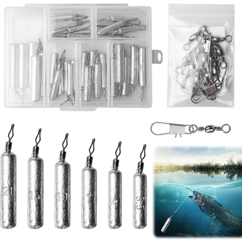 GOMETY Angelgewichte Angelzubehör Set, 45-teiliges Set Angeln Drop Shot Angelblei Bleigewichte Dropshot Blei Angel Gewichte 35-teilig 3,5g/ 5g/ 7g/ 10g/ 14g/ 20g mit 10 Angel Wirbel für Hecht, Barsch
