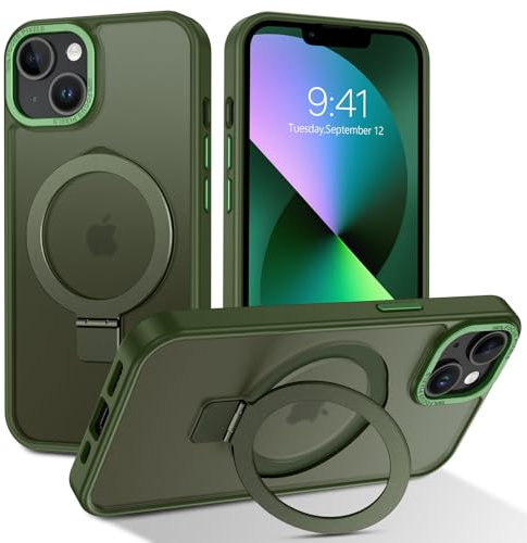 BENTOBEN Magnetic Case for iPhone 13 Mini with Stand [Compatible with Magsafe], Invisible Ring Stand Translucent Matte Anti-Slip Military Grade Shockproof Magnetic Cover for iPhone 13 mini, Green