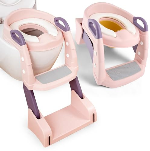 Kinder Toilettensitz mit Treppe - [2IN1] Toilettentrainer & Töpfchen | Toilettenaufsatz für Kleinkind Toilette, Klositz, Kinderklo-Aufsatz, Potty Training Toilet ab 2 Jahre | Little Dreamer's (Rosa)