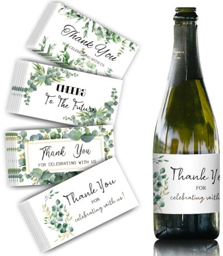 SUPERDANT 40PCS Thank You Celebrating Wine Bottle Label Stickers Plants Leaves Mini Champagne Labels Adhesive Label Wine Bottle Decor for Wedding Engagement Anniversary 9x5CM
