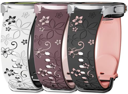 LEIXIUER Bracelet en Silicone Compatible avec Samsung Galaxy Watch 7 6 5 4 40mm 44mm,Deux Tons Floral Bracelets Montre Femme pour Galaxy Watch 6 4 Classic 43mm 47mm 42mm 46mm/5 Pro 45mm/FE 40mm