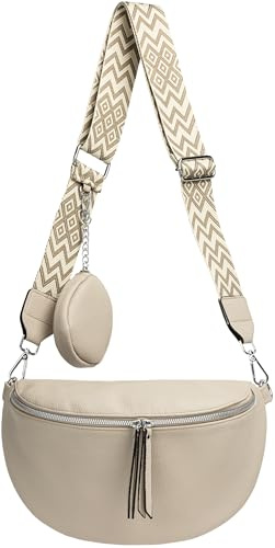 Caspar TS1076 stylische große XL Damen Crossbody Bag Bauchtasche, Farbe:ecru