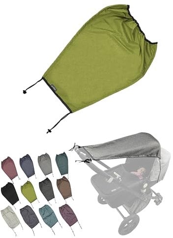 Universal [Sonnensegel mit UV Schutz 50+ für Kinderwagen] Babywanne flexibel Sonnenschutz mit Beschichtung und Rollo-Funktion verstellbar (meliert grün)