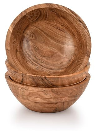 Mahasu Snack Bowl Set of 3 Acacia Wood Wooden Bowl Set, Nuts and Small Snacks Serving Bowls, Sauce Bowl Beautiful with Your Kitchen Setting. (7 x 7 x 3)