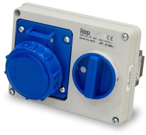 Presa interbloccata orizzontale con sezionatore interruttore, ad incasso, 220V 230V, 3 poli 2P+T, 32A, IP67 da interno esterno
