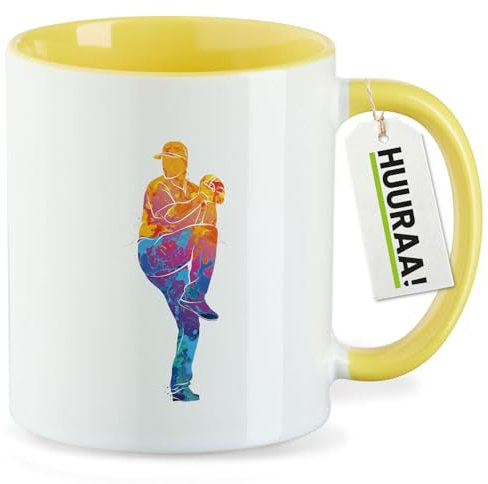 Huuraa Office Mug Baseball Pitcher Gift Ceramic Mug Yellow 330ml Baseball Pitcher Surprise