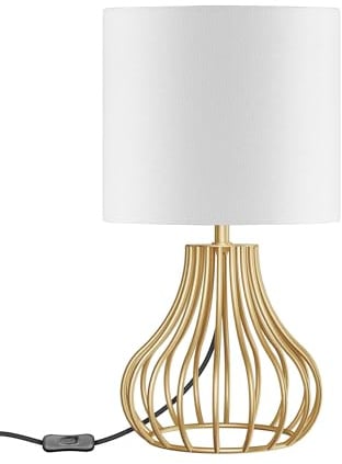 GOEBLESON Bedside Lamp, Small Gold White Table Lamp for Bedroom with Bulb | Modern Desk Lamp, 4W 2700K, Linen Lampshade & Metal, for Nightstand Living Room Hotel, 28.5 cm,