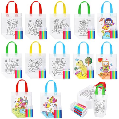 Felly Bolsas para Pintar para Niños, Juguetes Niños con 12 Mochila para Colorear 12 paquetes de Acuarelas, Adecuado Como Bolsas Cumpleaños Infantil, Juegos Regalos Cumpleaños Niño Colegio