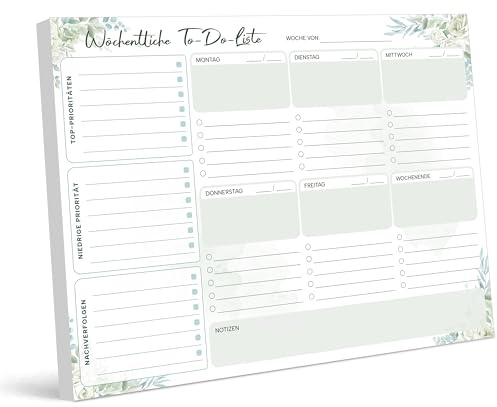 BIROYAL Wochenplaner Block A4, To Do Listen Block, Undatiert, 50 Seiten | Weekly Planner, 120gsm Papier, Abreißen, Schreibtischunterlage mit Wochenübersicht für Termine, Aufgaben& Notizen