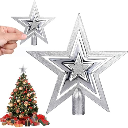 Weihnachtsbaumspitze Stern Silber, Christbaumspitze Stern Silber, Glitzernde Weihnachtsbaumspitze, Für Tannenbaumdekoration, Party Dekoration, Weihnachtsfeier & Geschenkidee