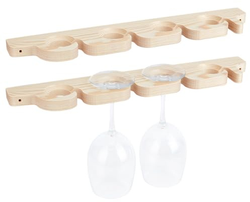 PH PandaHall Wood Stemware Rack 2pcs Wall Mounted Wine Glass Holder Hanging Shelf Glassware Holder Glass Goblet Tray Bar Organizer with 8 Holes for Party Kitchen Bar Restaurant Storage, 43x7.5cm