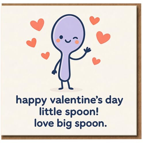Little Spoon Valentine’s Day Card from Big Spoon - Cute Funny Couples Love Card, Pun Anniversary for Partner, Boyfriend, Girlfriend, Husband or Wife