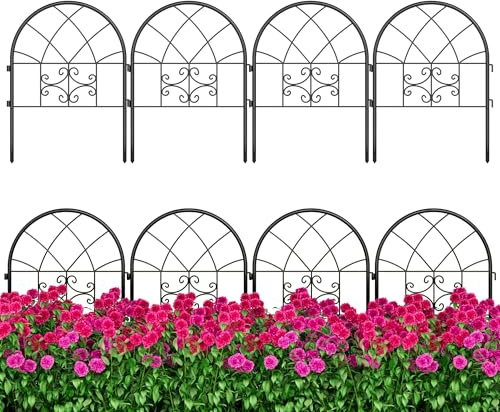 Garvee Con Set Di Recinzione in Ferro 50x65,5 - Recinzione Da Giardino Per Cani 26 h x 20 l, Recinzione Metallica Esterna, Pannelli Recinzione Senza Scavo, Bordo Per Aiuole, Antiruggine Temporanea
