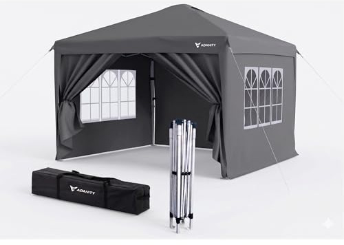 Pack 4 Carpas Plegables 3x3 m Gris Elegance | Cenador Exterior 4 Paredes (Ventanas y Puerta) | Lona Oxford 210D Impermeable UV | Acero Resistente | Ideal Jardín y Eventos Corporativos