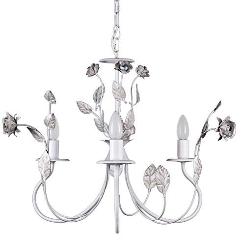 Helios Leuchten 203146 Florentiner Pendelleuchte Deckenlampe | Blüten Hängelampe | Florale Lampe Leuchte Kronleuchter Landhausstil | Pendellampe 3 x E14