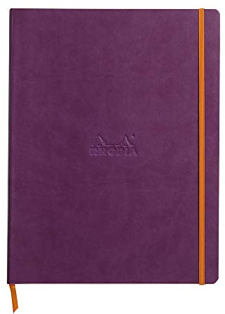 RHODIA 117710C - Purple Flexible Notebook - A4+ - Lined - 160 Detachable Pages - Ivory Clairefontaine Paper 90 g/m - Bookmark, Elastic Closure - Faux Leather Cover - Rhodiarama Collection