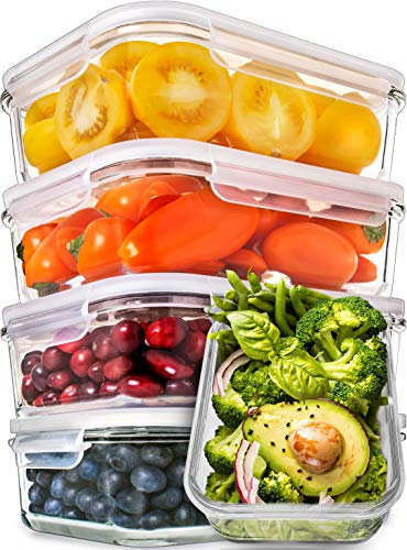 Contenitori Ermetici per Alimenti in Vetro - Contenitori Alimentari Vetrocon Coperchio - Adatto per Lavastoviglie Forno Microonde e Congelatore (5 pezzi 850 ml: 1-Scomparti)