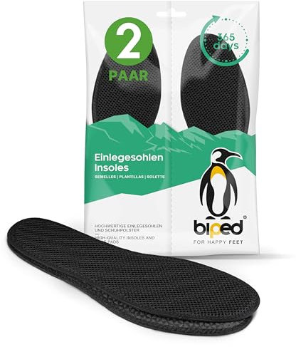 biped 2 Paar Aktivkohle Einlegesohlen - Hygienische Frische für Sneaker, Sport- und Arbeitsschuhe - Einlagen gegen Schweißfüße – Waschbar z1017(39)