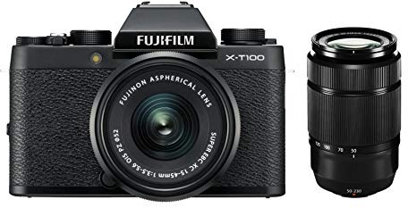 Fujifilm 70100142150 Fujifilm X-T100 Fotocamera Digitale 24MP con Obiettivo Fujinon XC15-45 mm F3.5-5.6 OIS PZ / XC50-230 mm F4.5-6.7 OIS II, WiFi e Bluetooth, Nero Black