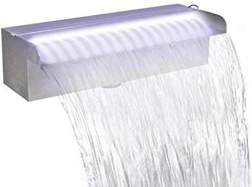 Tidyard fontana da piscina Cascata per Laghetto Rettangolare con LED in Acciaio Inox 30 cm
